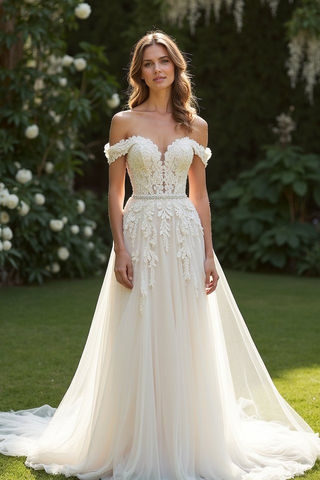elegant off shoulder bridal dress