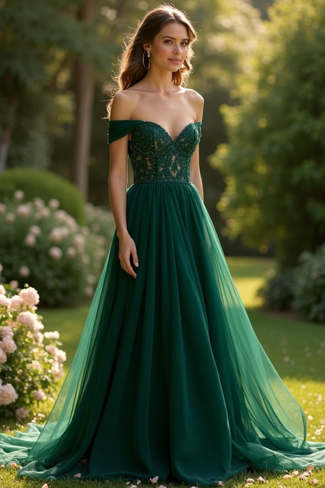 elegant off shoulder evening gown