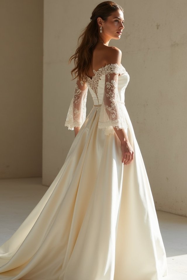 elegant off shoulder satin gown