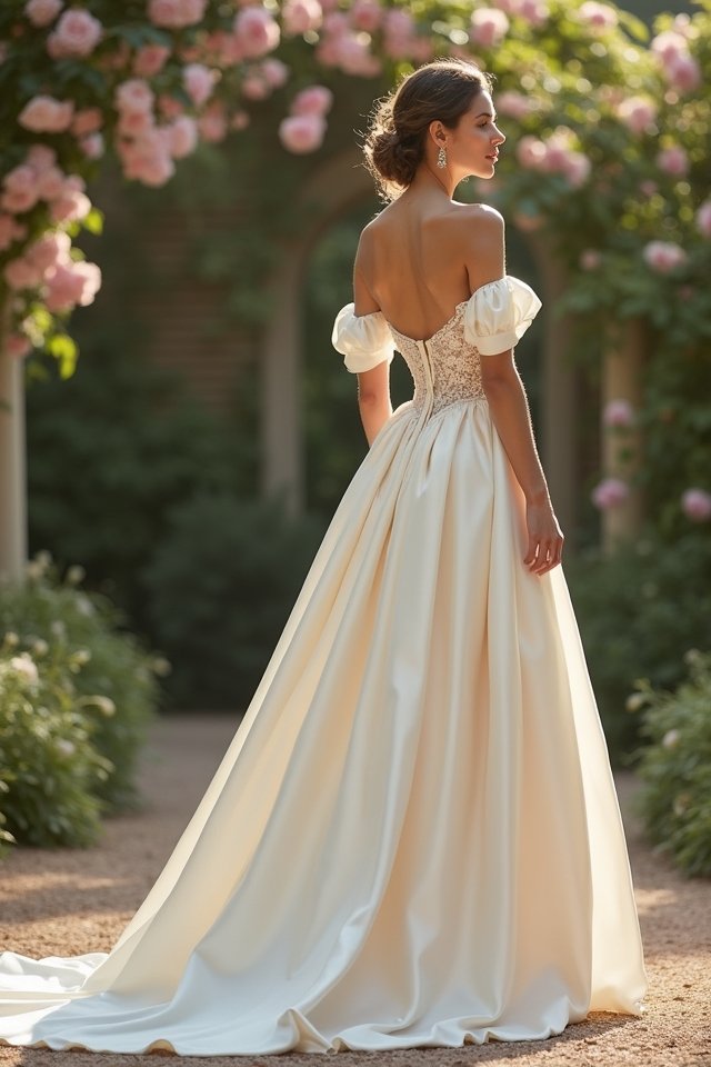 elegant off shoulder satin gown