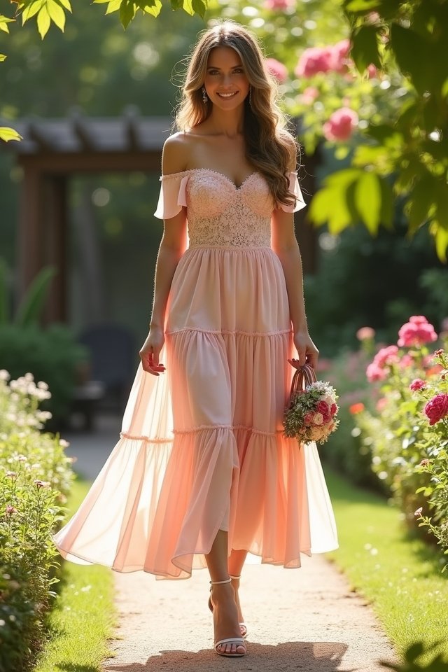 elegant off shoulder tiered dress