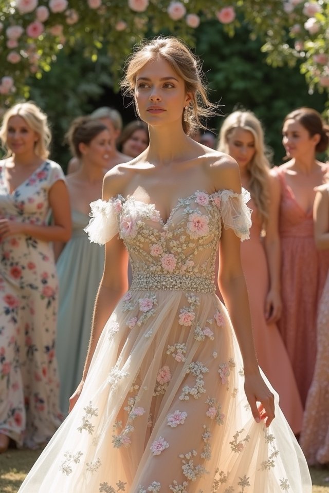 elegant off shoulder wedding attire