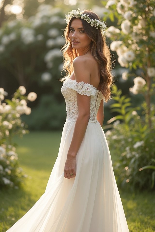 elegant off the shoulder bridal gown