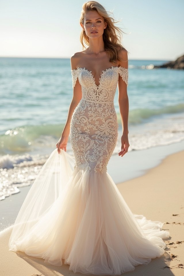 elegant off the shoulder gown