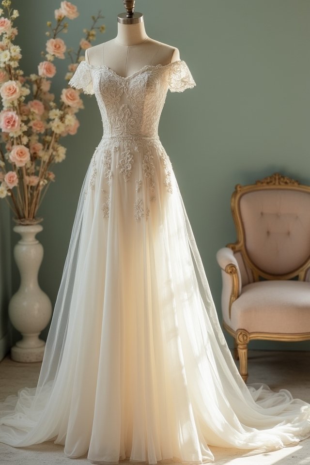 elegant off the shoulder gown