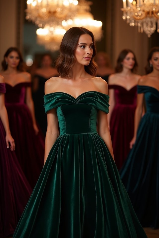 elegant off the shoulder velvet dress