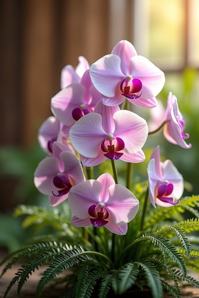 elegant orchids and ferns