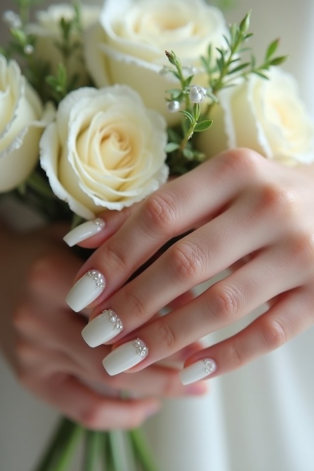 elegant pearl bridal nails