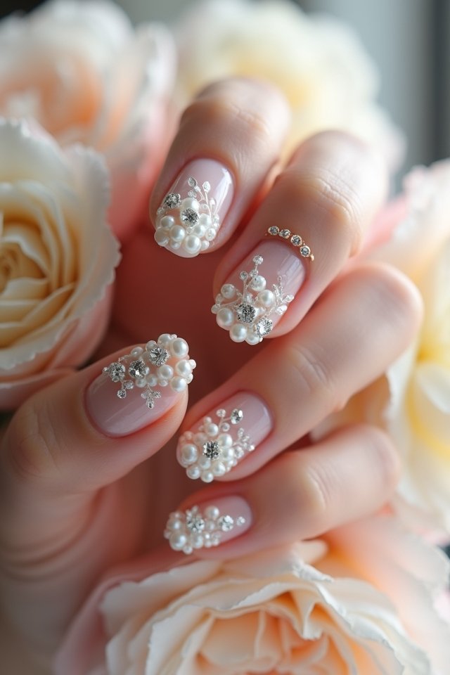 elegant pearl floral nails
