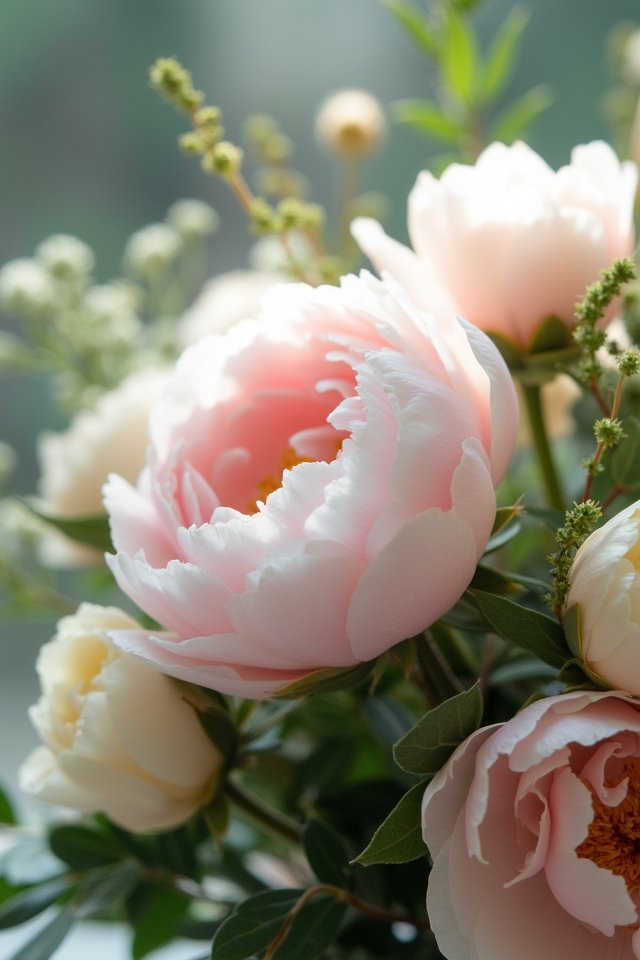 elegant peonies with greenery
