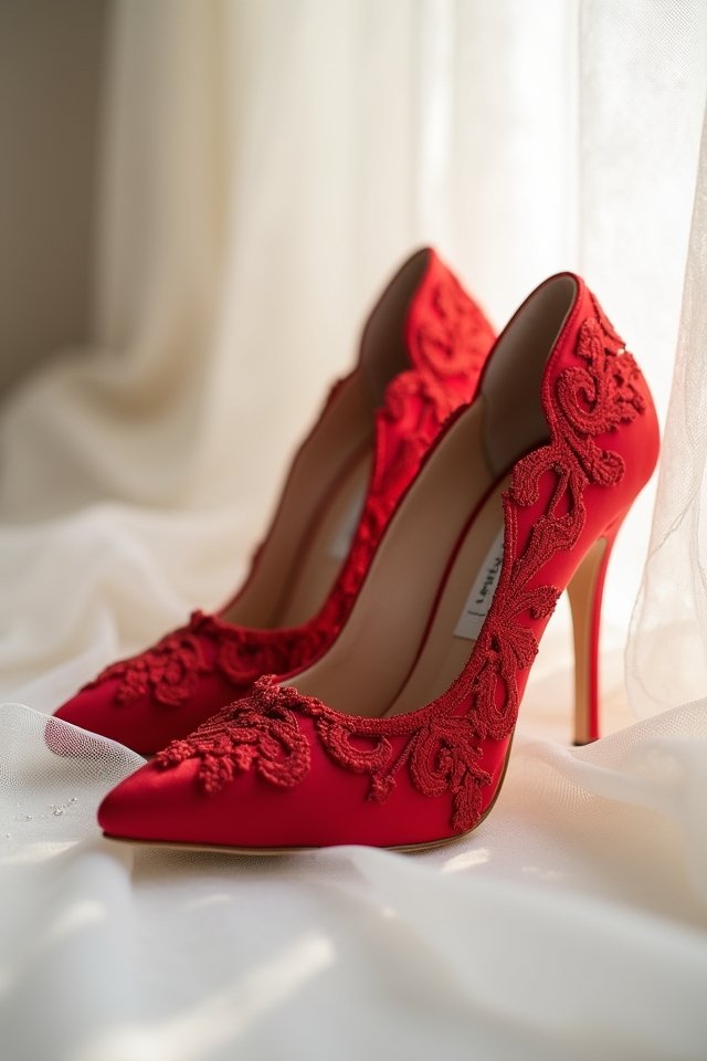 elegant red satin heels