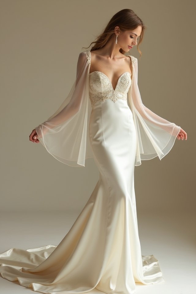 elegant satin bell sleeves