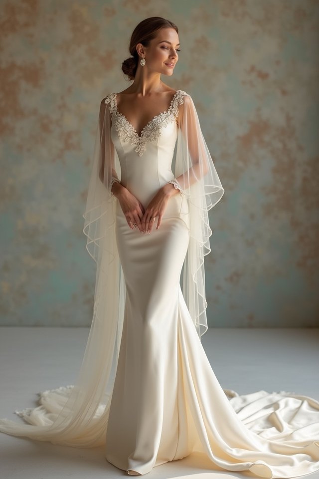 elegant satin gown sleeves