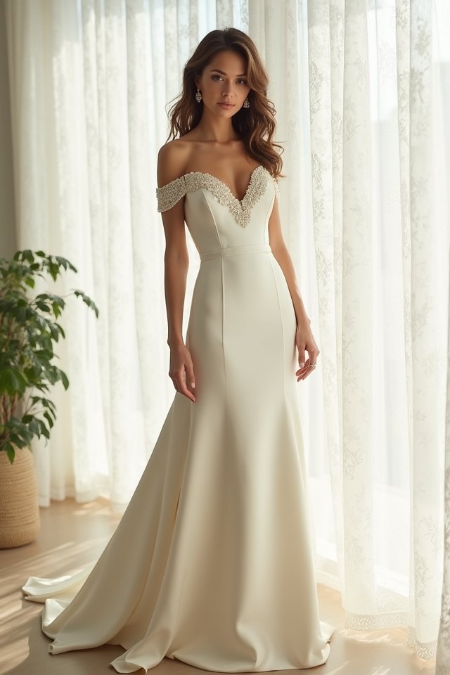 elegant satin off shoulder dress