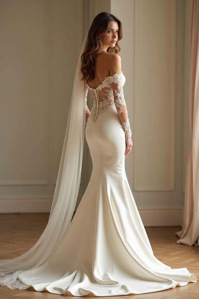elegant satin off shoulder gown