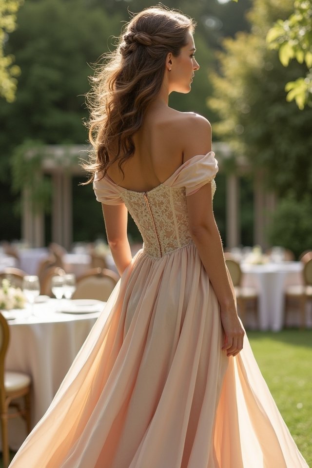 elegant satin off the shoulder dress