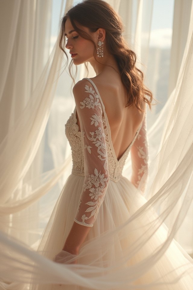 elegant sheer embroidered sleeves