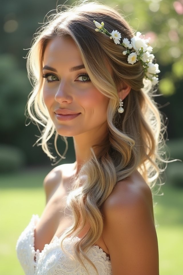 elegant side swept wedding hairstyle