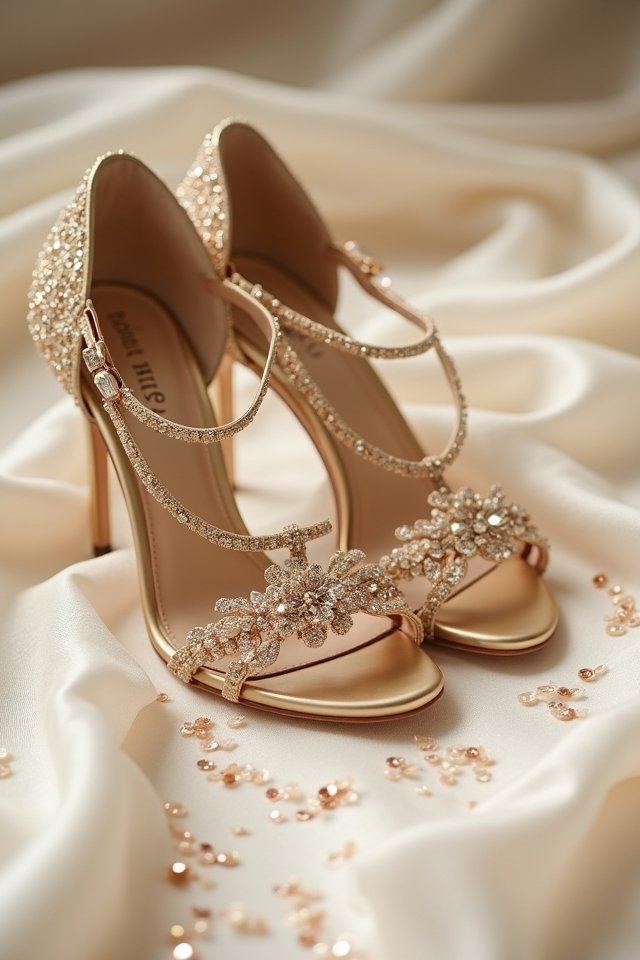 elegant sparkling gold sandals