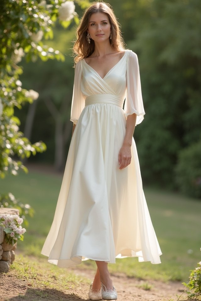 elegant tea length satin gown