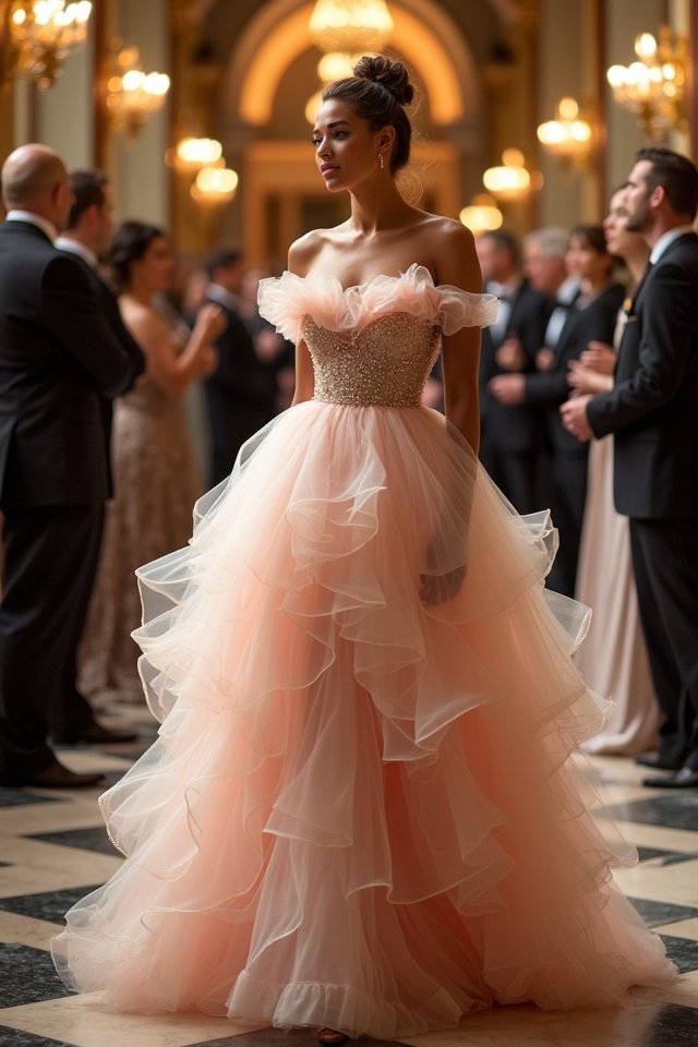 elegant tiered ruffled gown