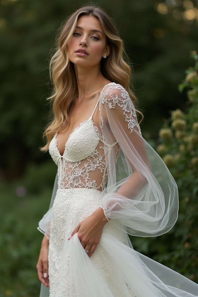 elegant tulle sleeve overlay