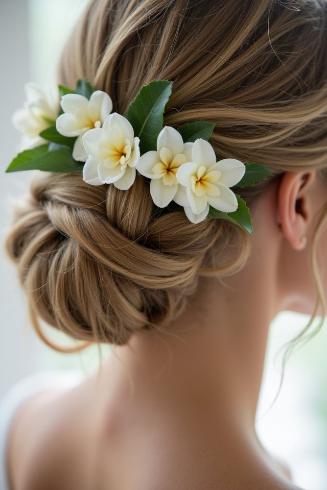 elegant twisted bun gardenias
