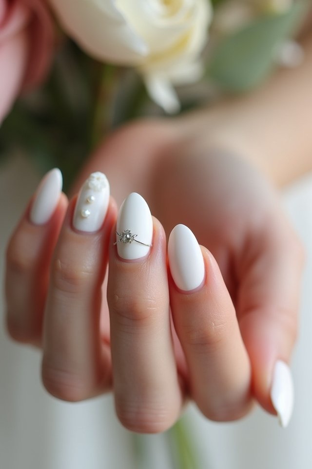 elegant white wedding nails