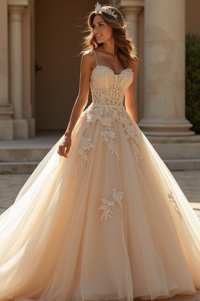 embellished lace ball gown