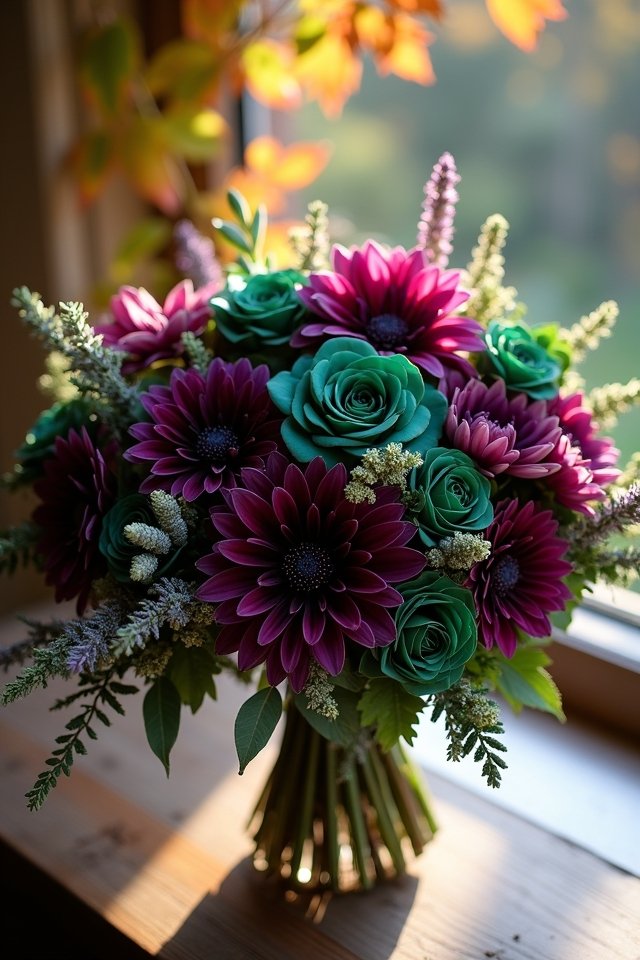 emerald and amethyst bouquet