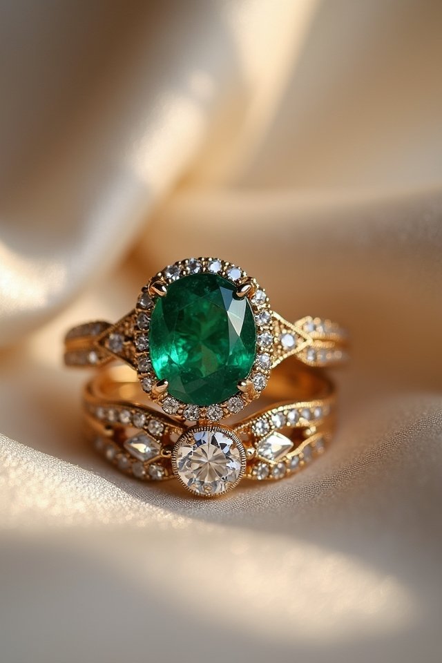 emerald diamond trilogy ring