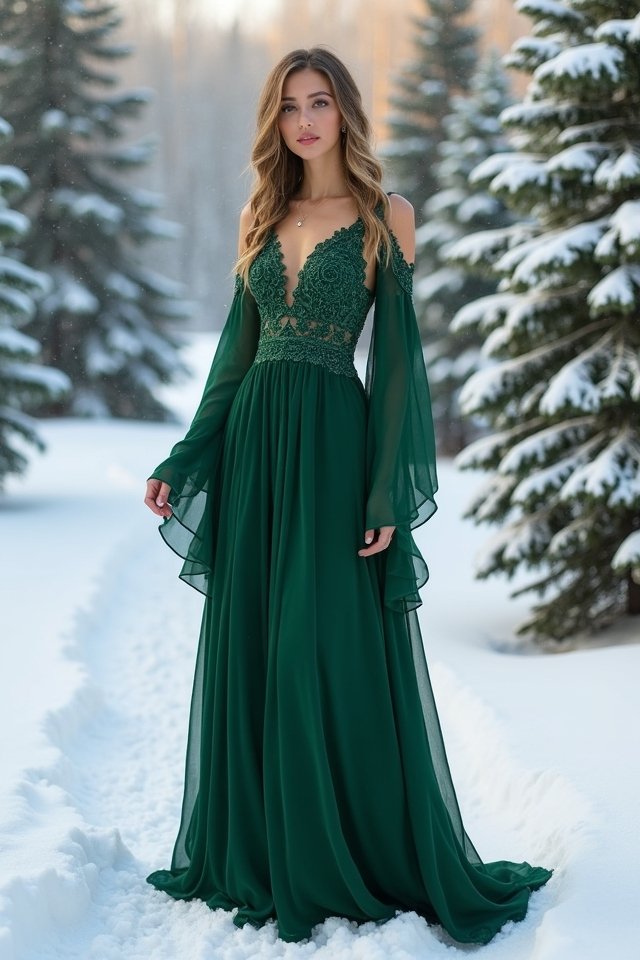 emerald gown wedding styling