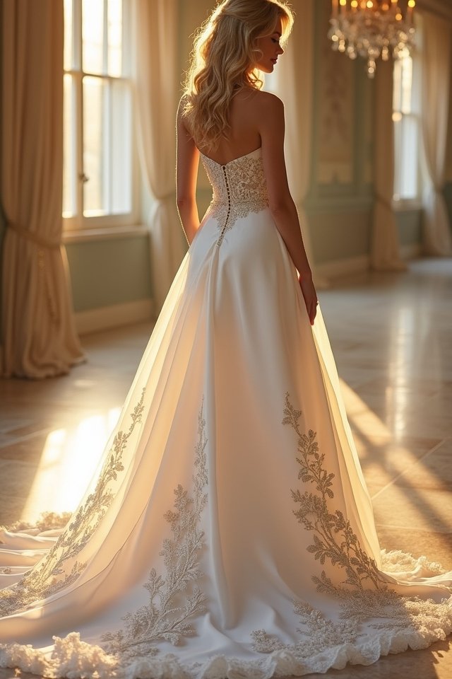 enchanting embroidered flowing train