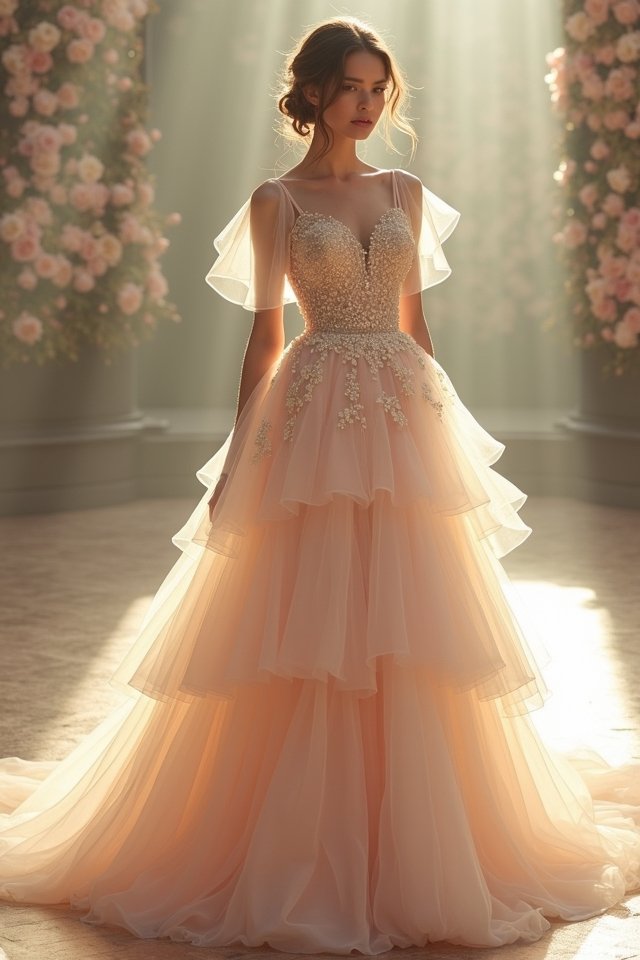 enchanting layered organza gown