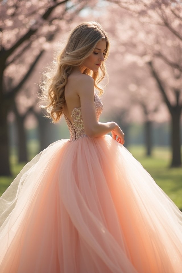 enchanting peach tulle gown