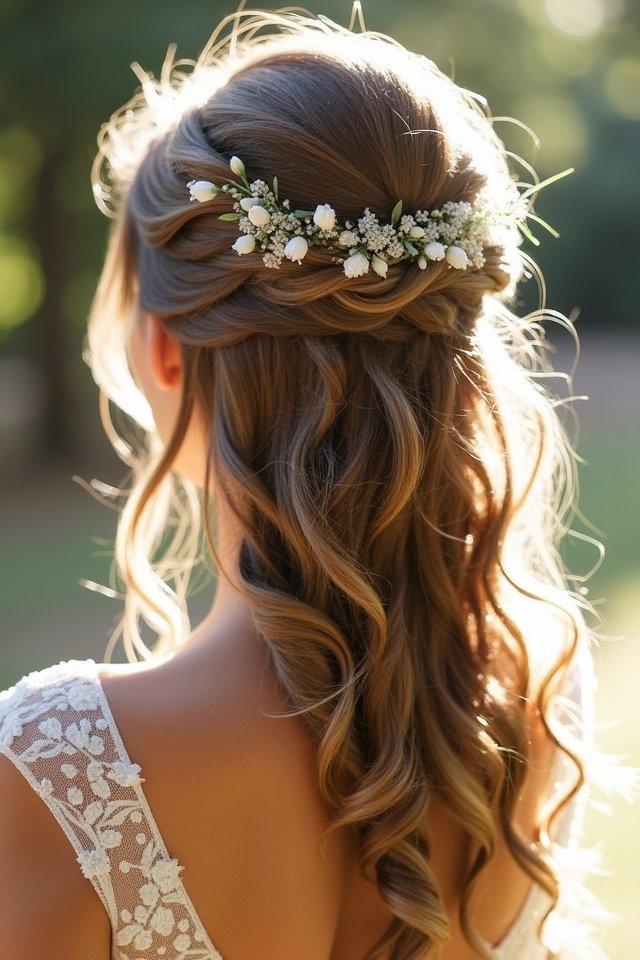 enchanting romantic curled half updo