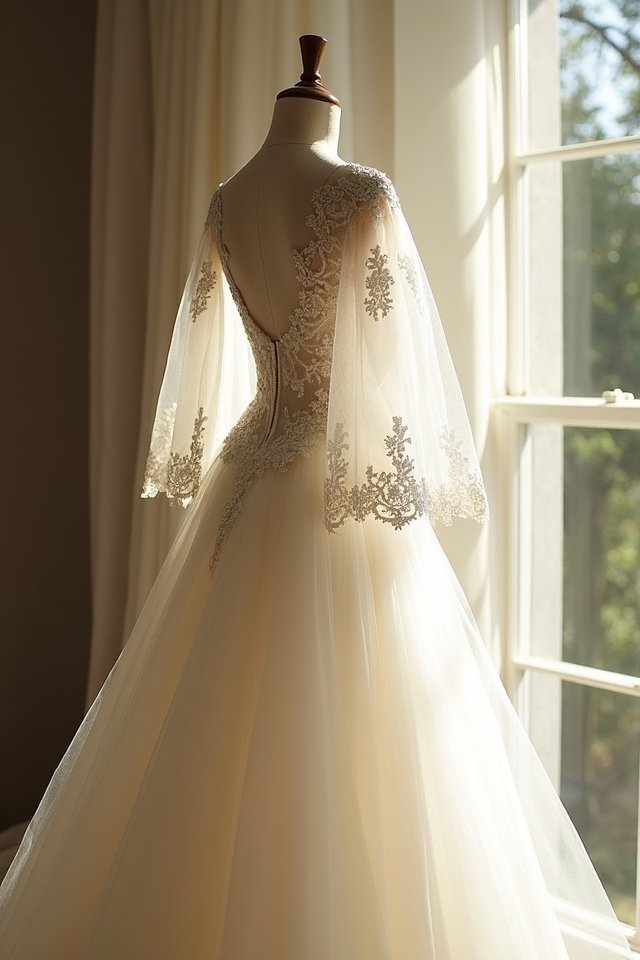enchanting three quarter tulle sleeves