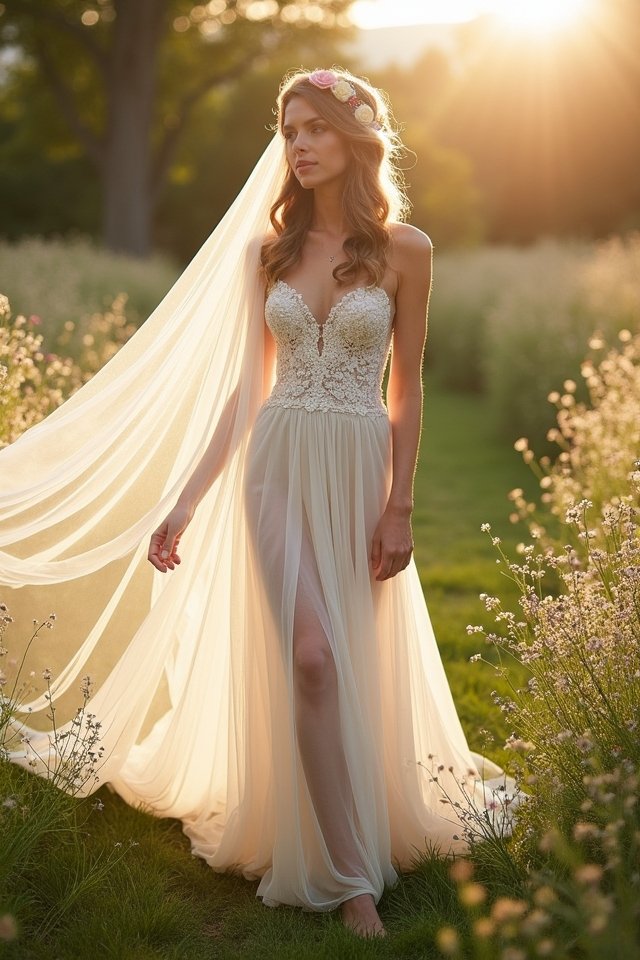 ethereal floral a line gown