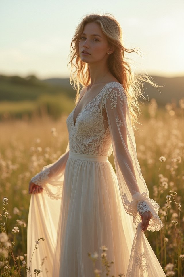 ethereal long sleeve gowns