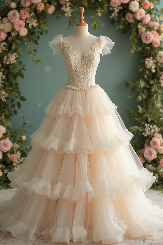 ethereal ruffled wedding gown