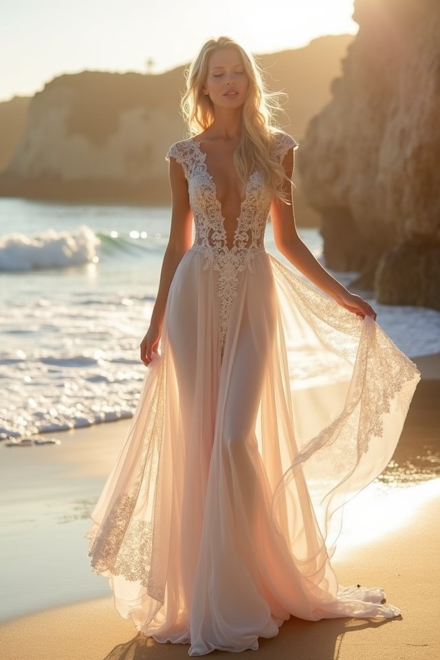 ethereal sheer evening dress