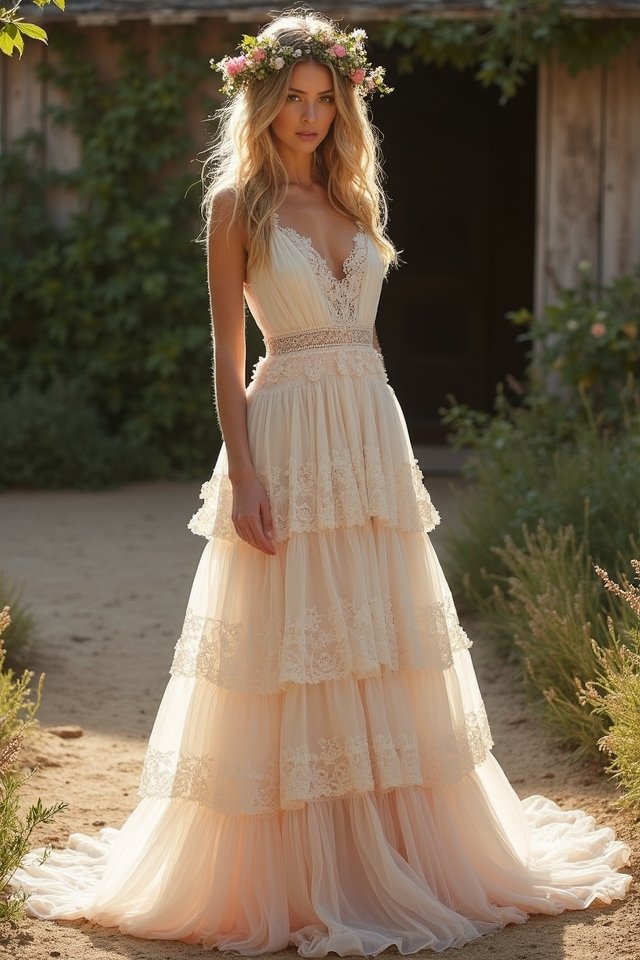 ethereal tiered ruffled gown