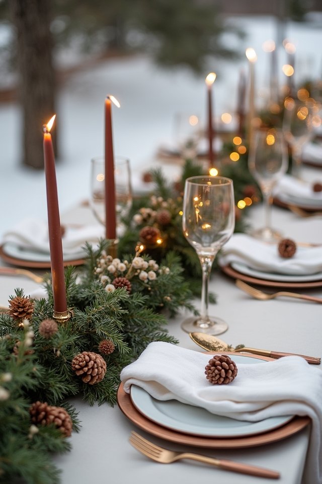 evergreen pinecone wedding decor