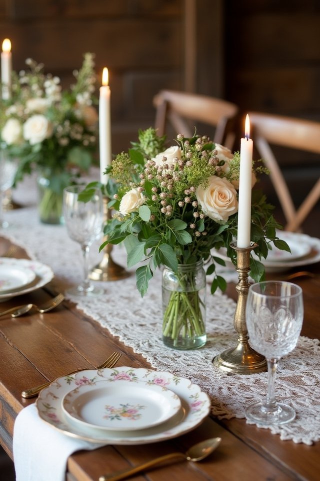 farm tables with greenery