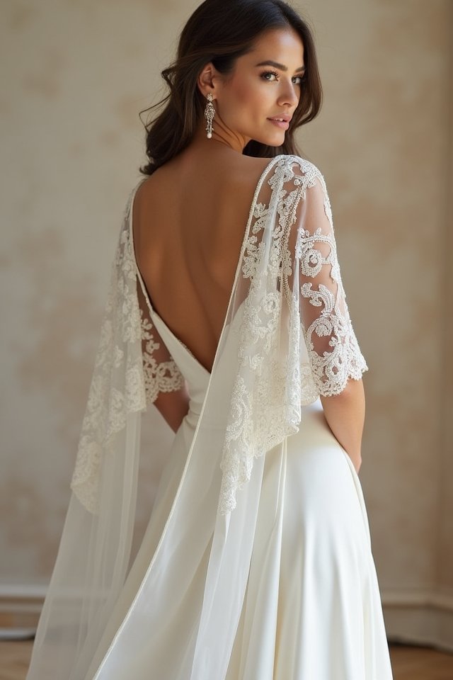 fit and flare caped gown