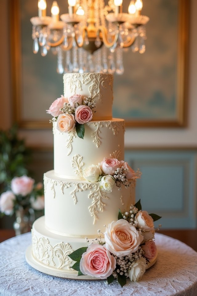 floral accent wedding cake