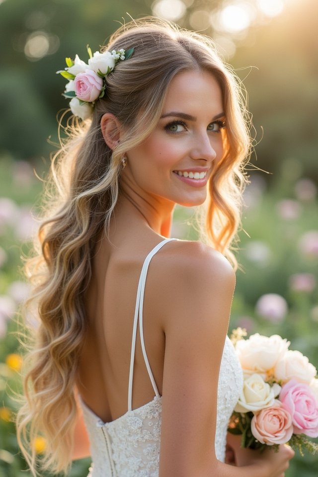 floral accented beachy waves