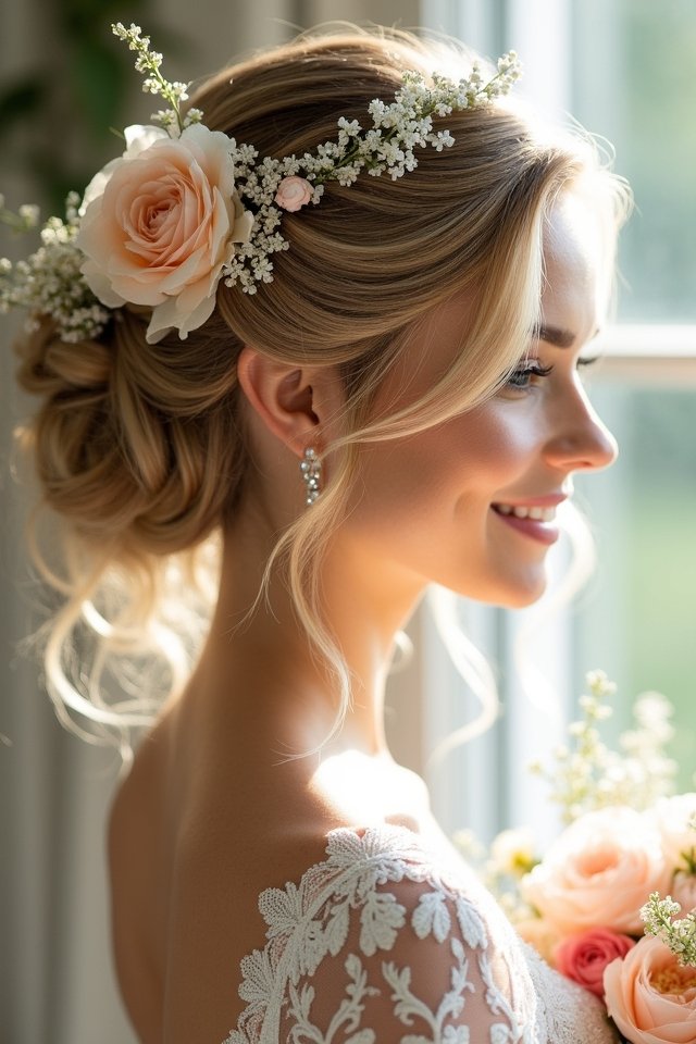 floral accents bridal updo