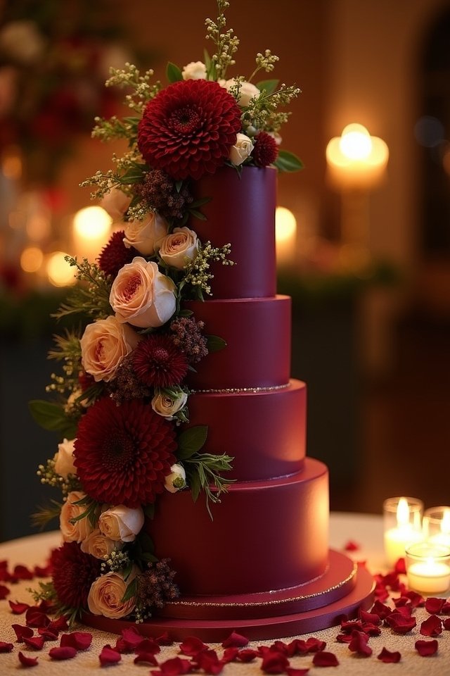 floral cascade burgundy cake