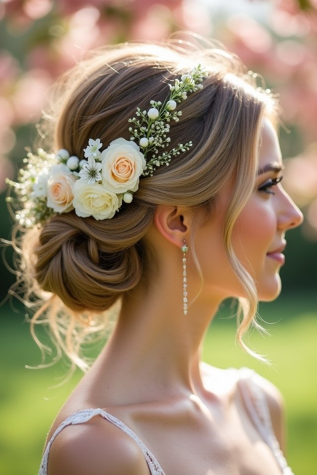 floral chignon wedding elegance